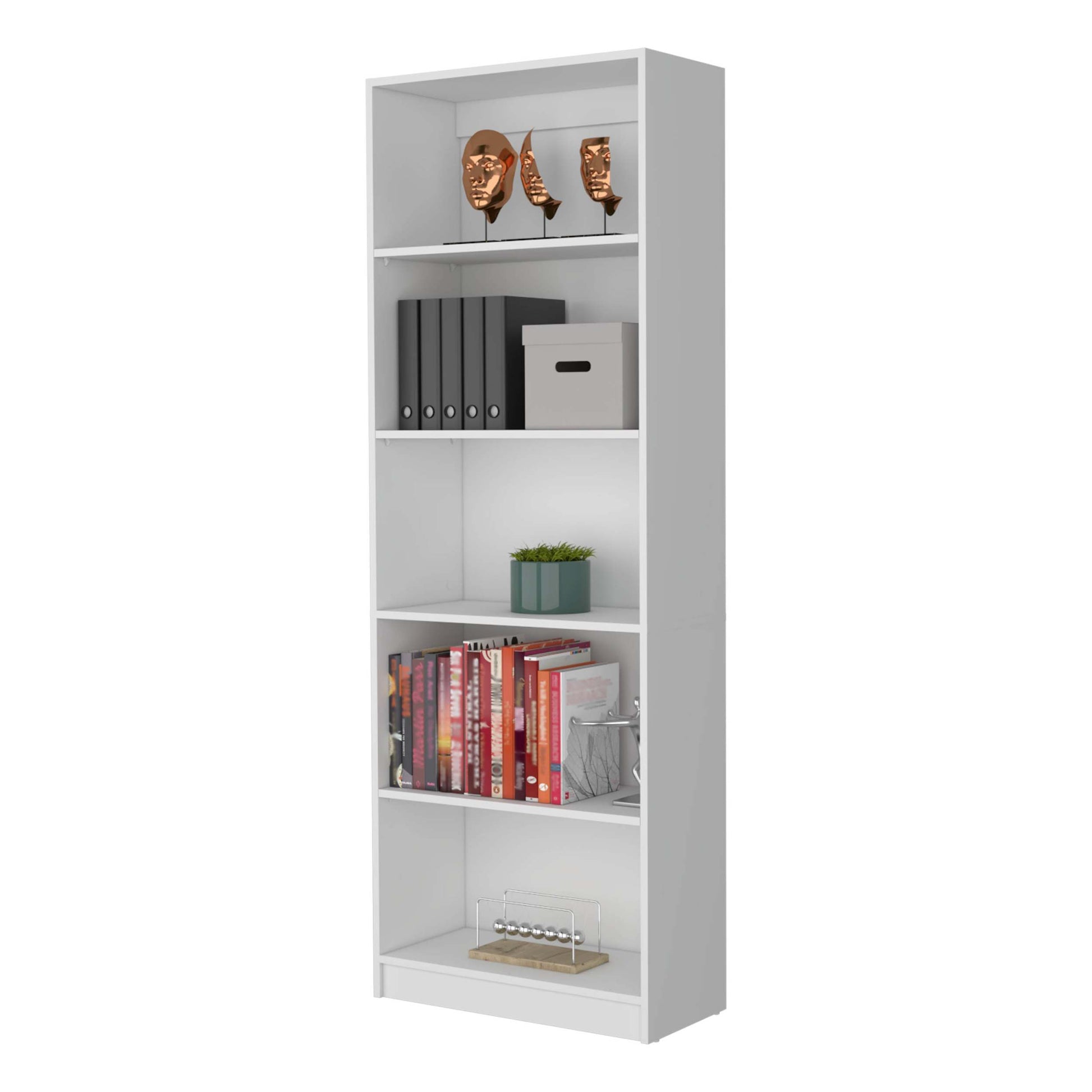 White 5 Shelf Bookcase 5 White White Standard Horizontal Primary Living Space Closed Back Wood Wood