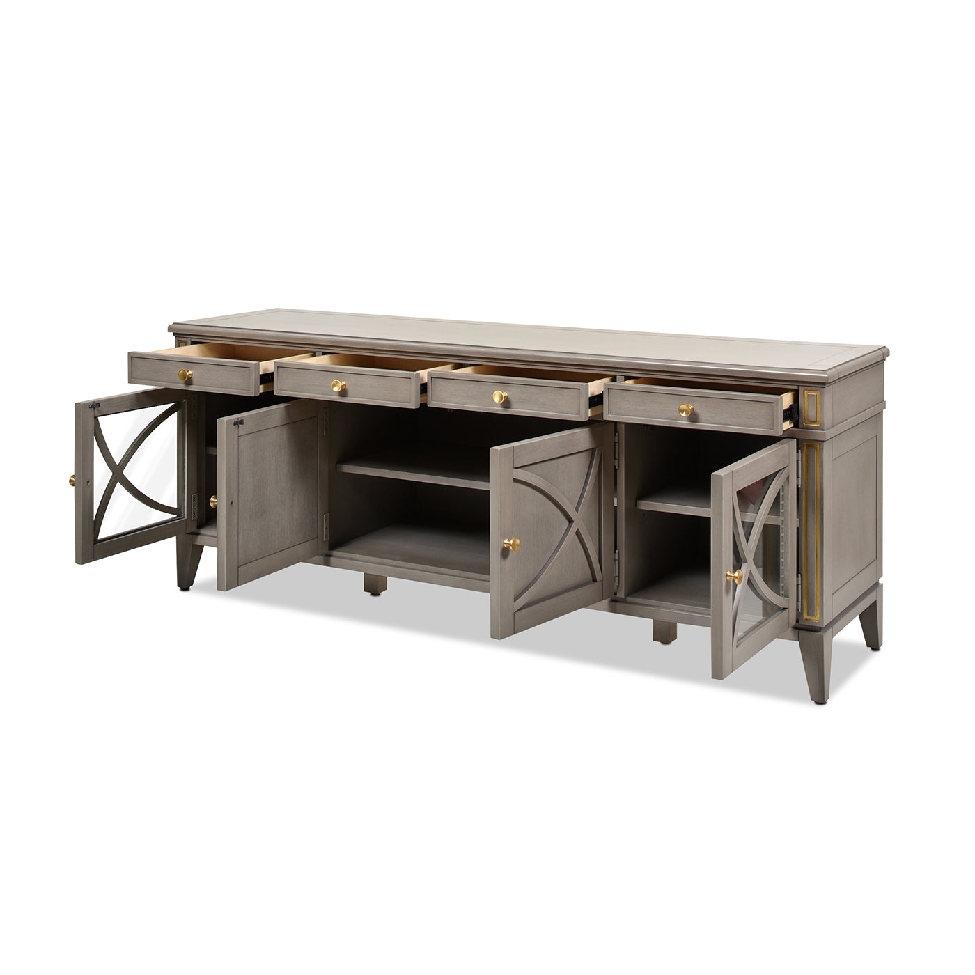 Dauphin 71" Tv Stand Storage Display Console Table, Grey Cashmere Wood Gray 70 79 Inches Solid Wood Mdf Solid Wood Mdf