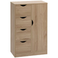 Homcom Freestanding Storage Cabinet, Bathroom Floor Cabinet With 4 Drawers And Door, Oak Oak Engineered Wood