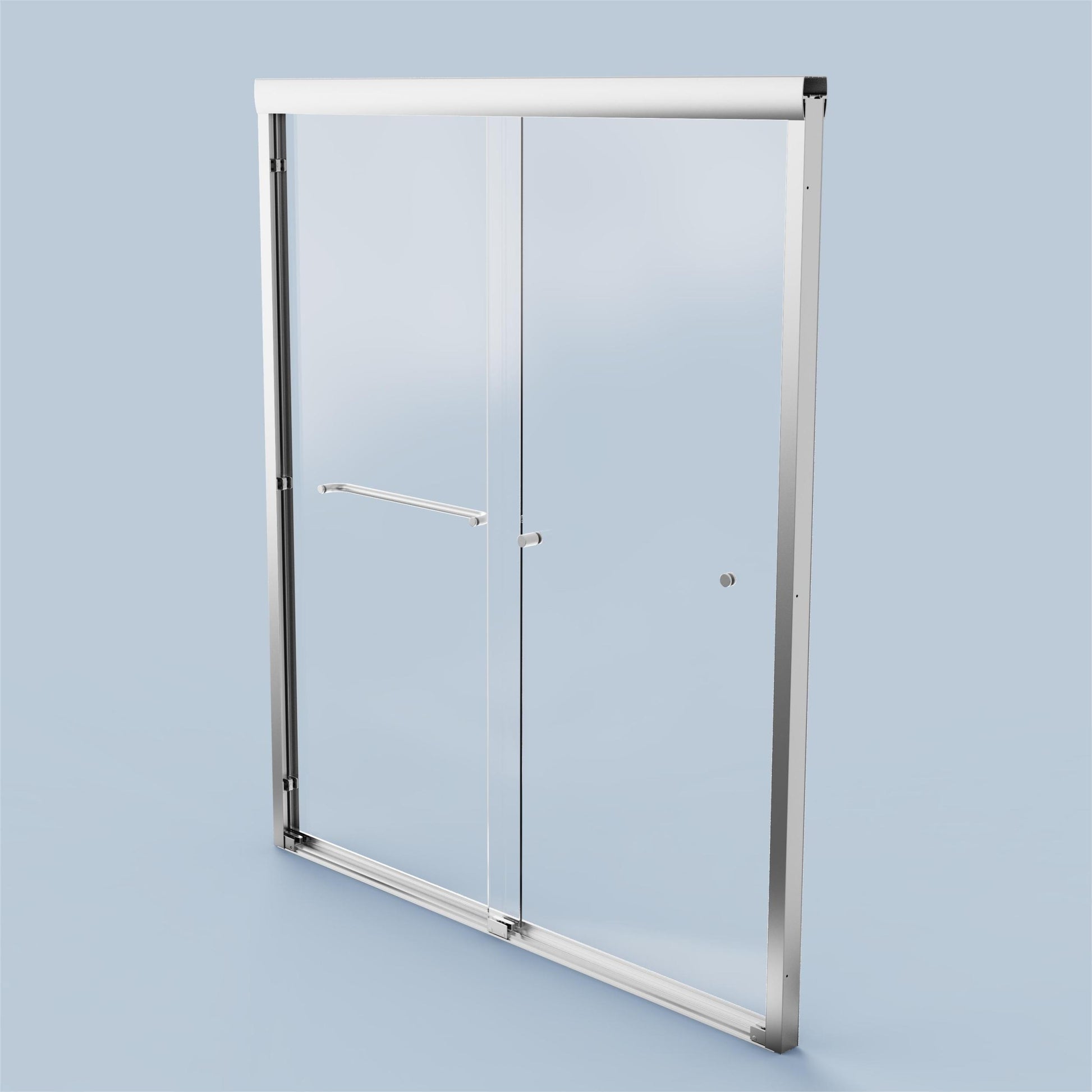 56" 60"W*72" H Semi Frameless Double Sliding Shower Door, Bypass Shower Door, 1 4" 6Mm Thick Sgcc Tempered Glass Door, Chrome Chrome Glass Metal