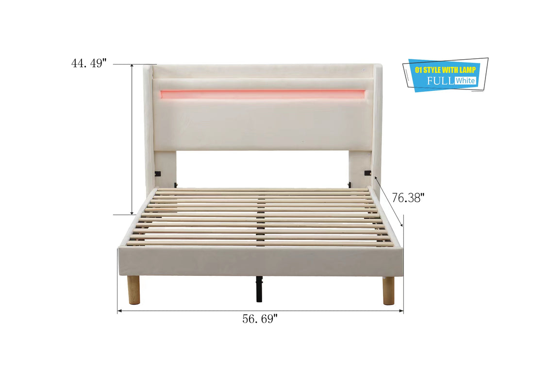 Led Light With Remote Control And Color Changing At The Head Of The Bed. The Bed Is Firm And Stable And Easy To Assemble Full White Plywood