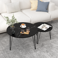 27.56'' Round Nesting Coffee Table Set Of 2, Circular Nesting End Table Set, Round Marble Tabletop, And Sturdy Metal Base For Living Room, Bedroom, Black Black Round Wood Metal