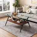 Rectangle Coffee Table With Tempered Glass Top And Black Metal Legs, Modern Table For Living Roomtransparent Glass Transparent Tempered Glass