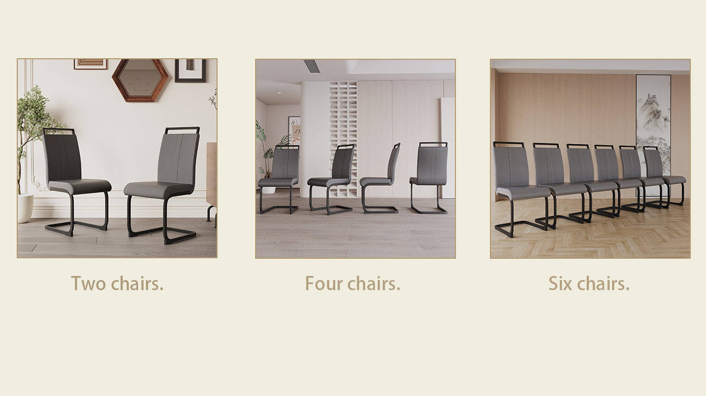 Modern Dining Chairs,Pu Faux Leather High Back Upholstered Side Chair With C Shaped Tube. Black Metal Legs For Dining Room Kitchen Vanity Patio Club Guest Office Chair Set Of 4 Grey Pu Grey Foam Pu