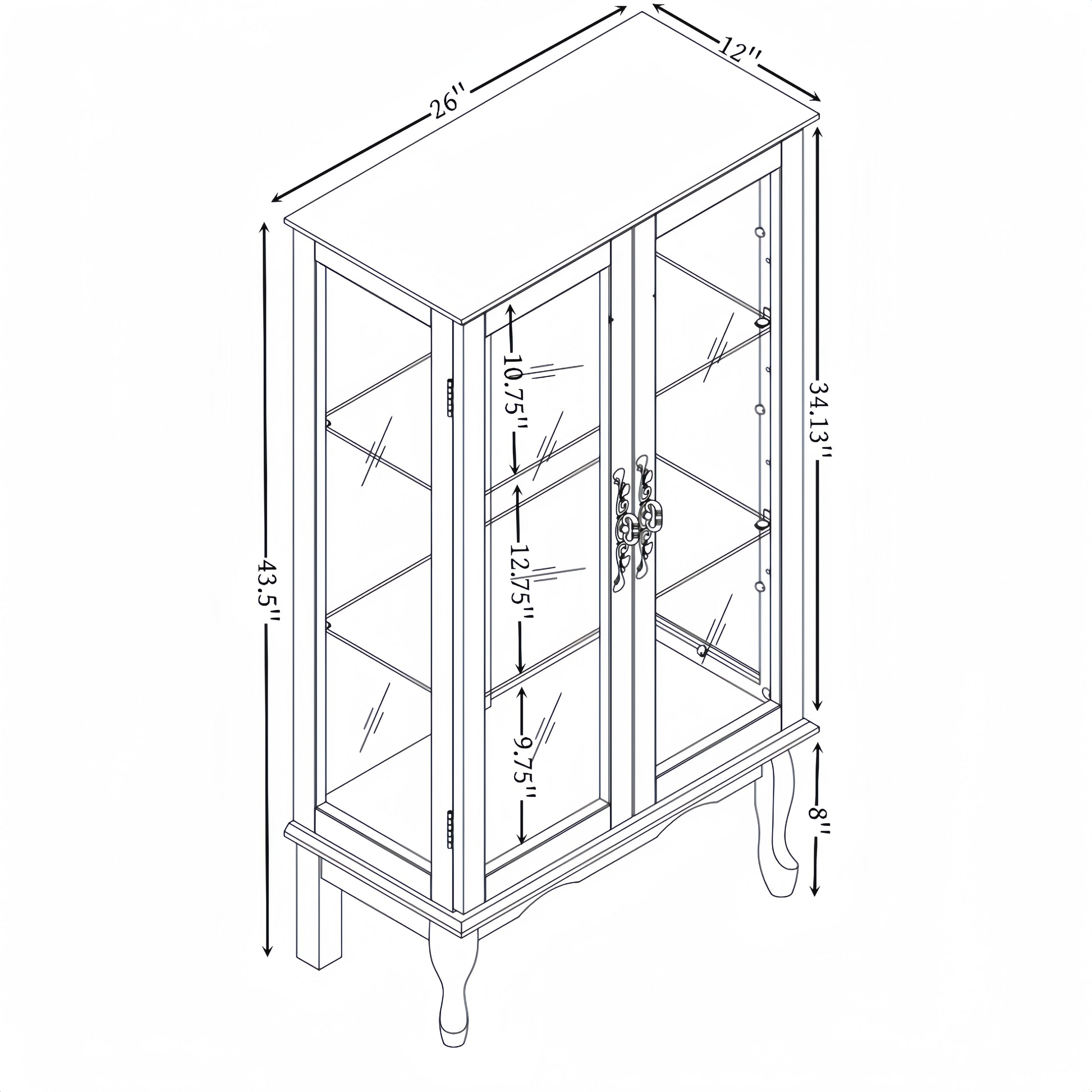 2 Doors Curio Cabinet With Tempered Glass Doors, Curio Cabinets With Mirrored Back Panel And Adjustable Shelves, Lighted Display Cabinet For Home, Office Light Bulb Included Cherry Cherry Mdf Glass