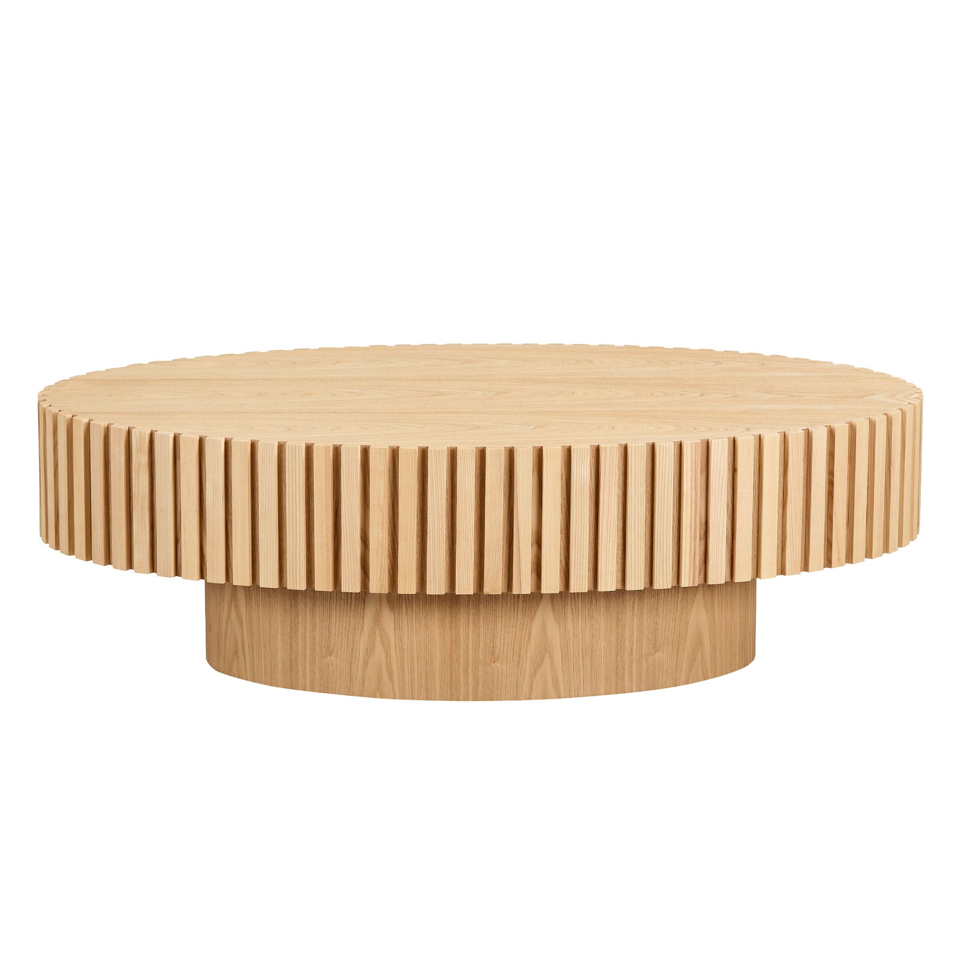 Modern Handcraft Drum Coffee Table Length 43.7 Inch Ellipse Coffee Table For Living Room,Small Coffee Table With Sturdy Pedestal,Natural Ash Mdf Natural Ash Mdf