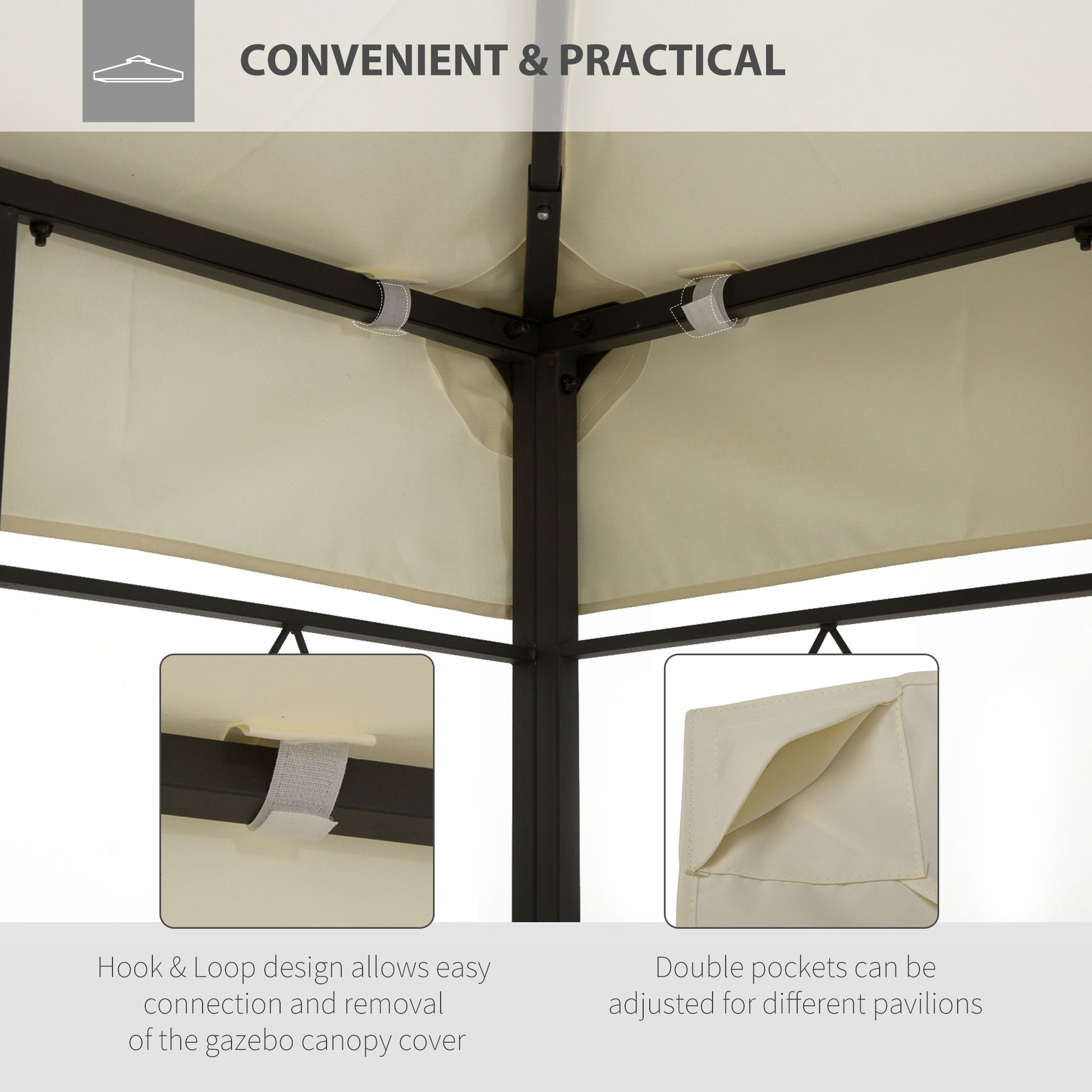 Outsunny 13' X 10' Gazebo Replacement Canopy, 2 Tier Top Uv Cover For 9.84' X 9.84' Outdoor Gazebo, Cream White Top Only Cream White Polyester