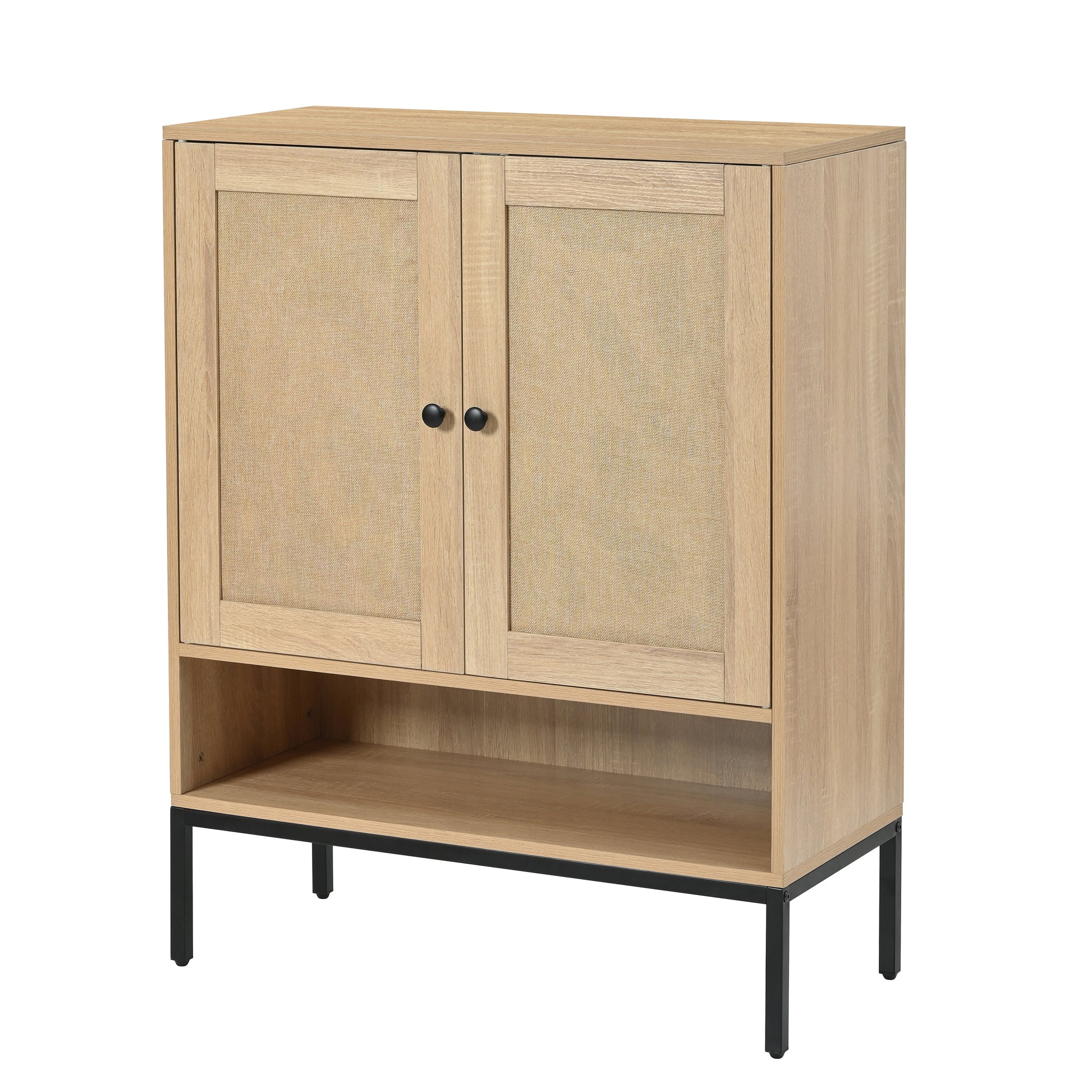 Rattan Shoe Cabinet With Adjustable Shelves, 5 Tier Shoe Storage Cabinet With Doors & Bottom Cubby, Wooden Shoes Rack Organizer For Entryway, Natural Natural Wood Mdf Metal