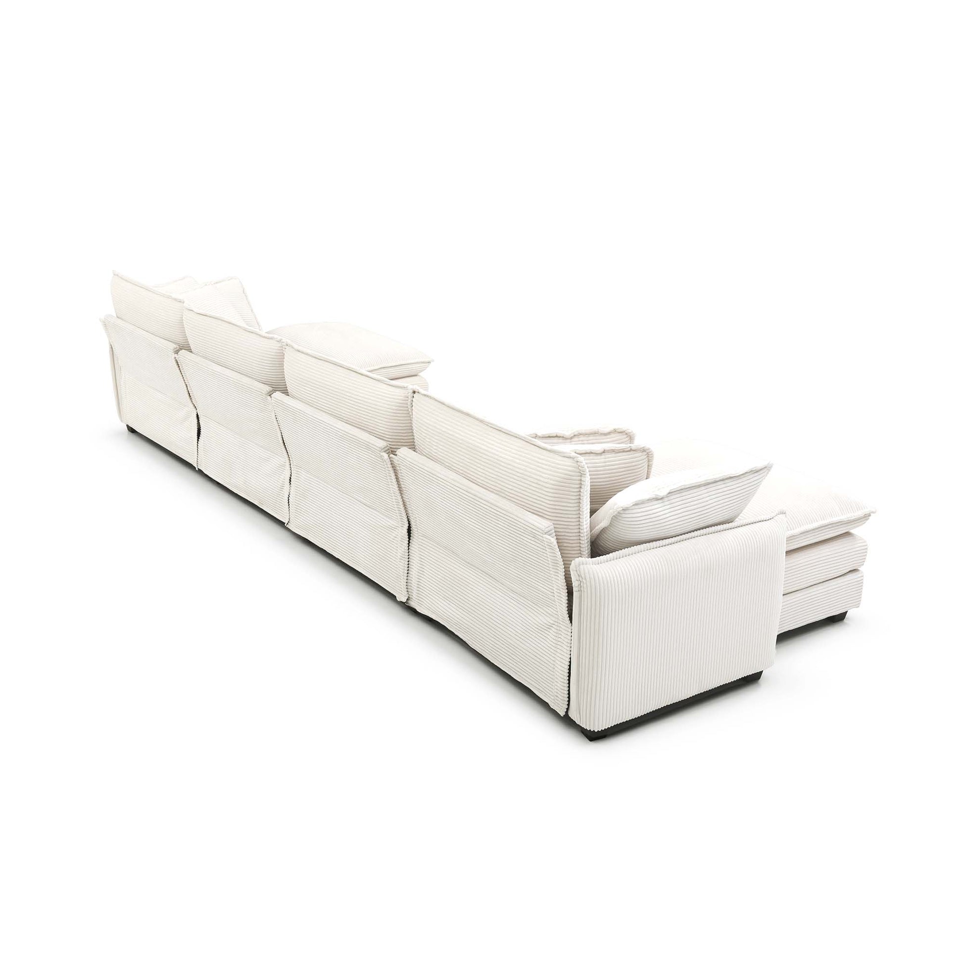 Corduroy Sofa Modern Upholstered 4 Seater With With 1 Footstool Corduroy Fabric Sofaoffice Living Room Apartment Comfort Sofa, Easy To Assemble With 2 Arm Pillows And 4 Throw Pillows Beige Corduroy 4 Seat