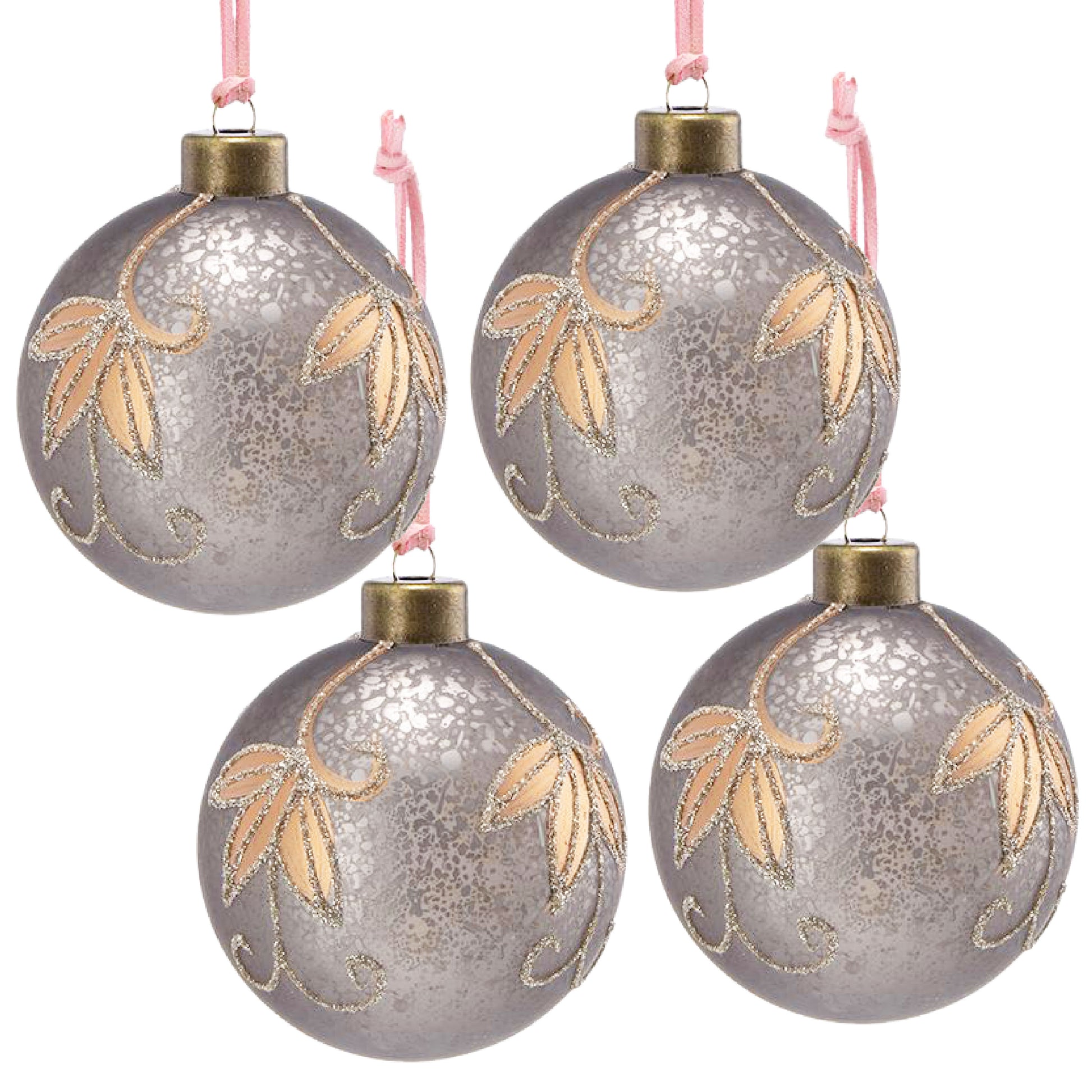 D4.7" Christmas Ball Ornaments, Glass Decorative Hanging Ball Christmas Tree Ornaments For Holiday Party Decorations, Set Of 4 Silver Glass
