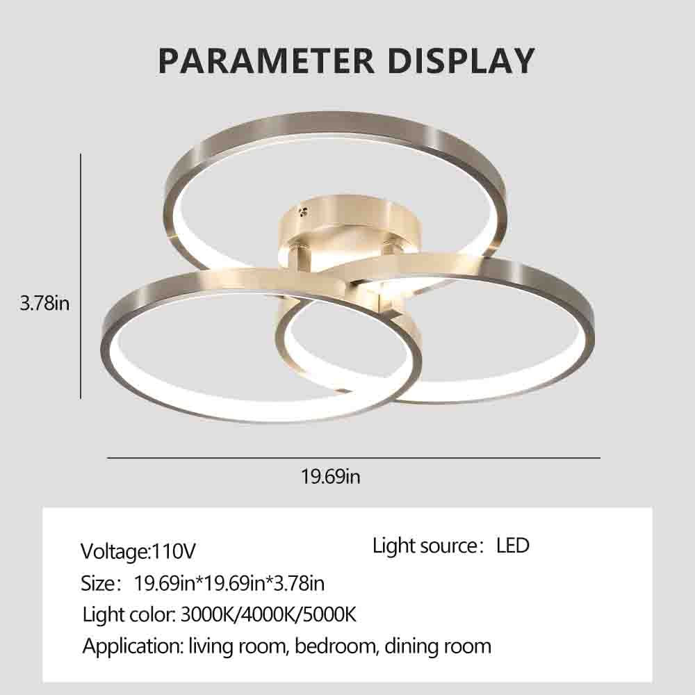 Three Ring Design, Contemporary Semi Flush Mount With Inner Ring Illumination Ceiling Lamp Chrome Modern Aluminium Iron