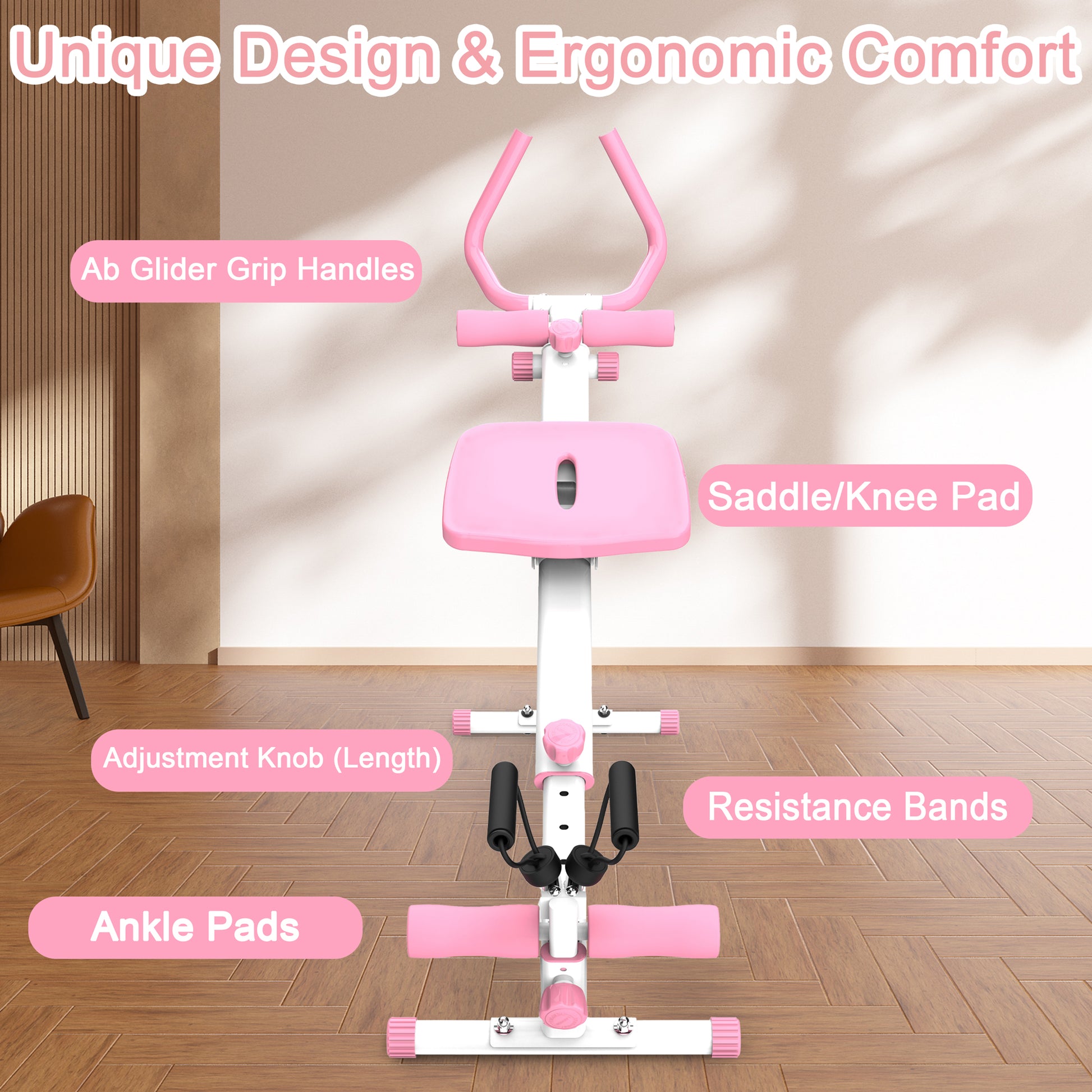 4 In 1 Ab Workout Exercise Equipment Rowing Machine Leg Press Machine Ab Glider Machine Roman Chair Fitness Equipment For Ab Workout Core Strength Training Pink Abs Rubber Steel Q235