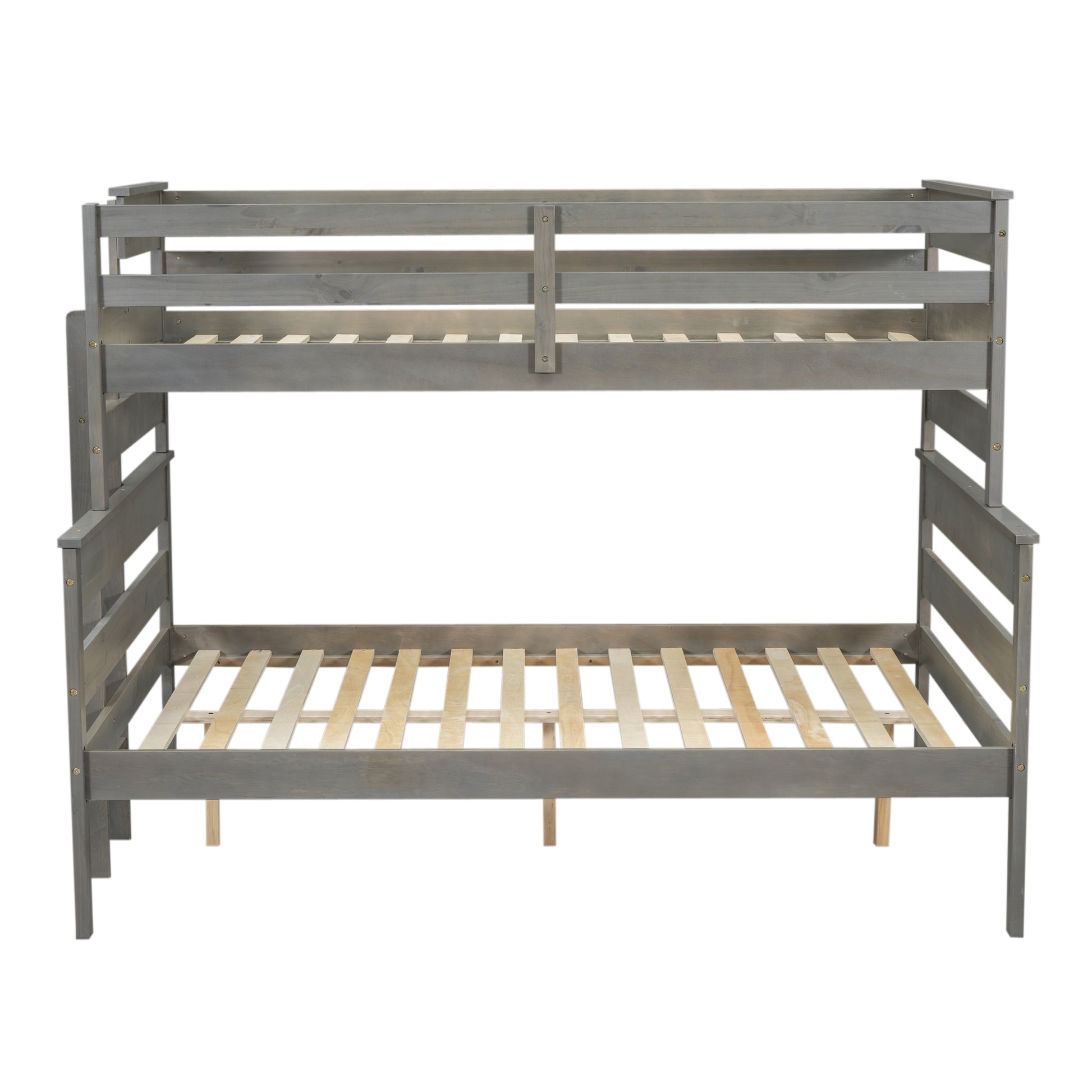 Wood Twin Over Full Bunk Bed With Ladder, Gray Twin Box Spring Not Required Gray Solid Wood Mdf