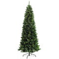 Homcom 6Ft Tall Pencil Artificial Christmas Tree Holiday D Cor With 618 Branches, Auto Open, Steel Base, Pine Needles, Green Green Plastic