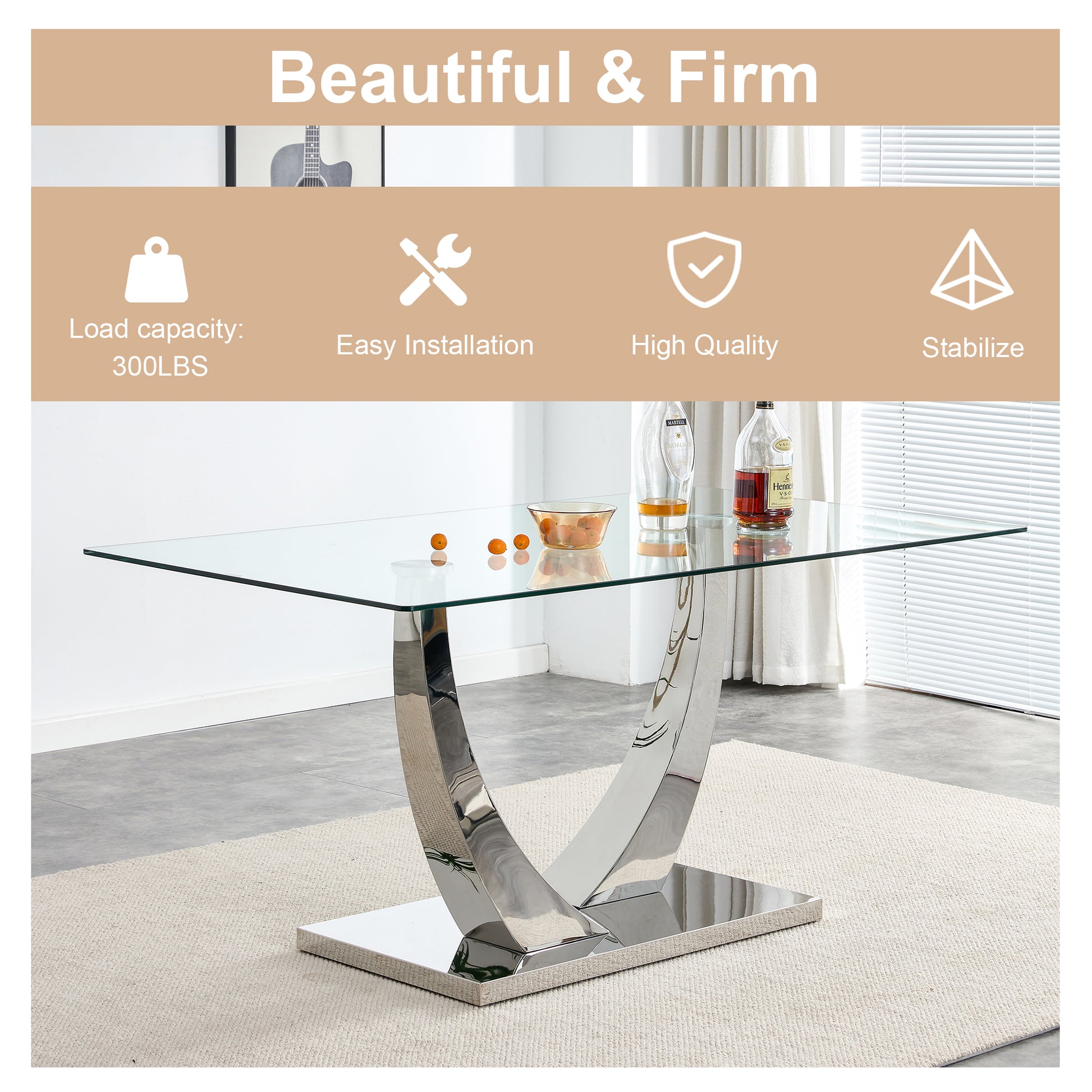 Table And Chair Set.Modern Dining Table,Tempered Glass Tabletop And Silver Colored Leg.Paired With 4 Soft And Comfortable Dark Gray Pu Chair, Perfect For Dinner, Meetings, Home And Office Decor.