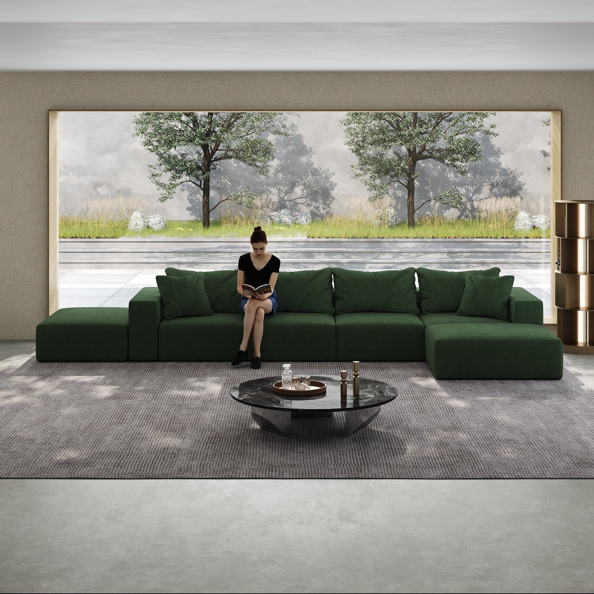 Oversized Sponge Cloud Sofa,Modern Upholstered Sectional Sofa Couch Set,Modular 162" L Shaped Sectional Living Room Sofa Set With 6 Pillows,Free Combination Sofa Couch For Living Room,Bedroom Green Foam Chenille 6 Seat