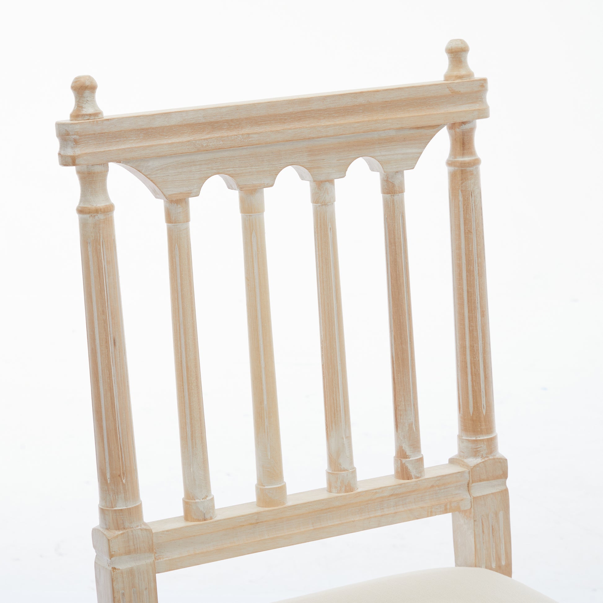 Antique Dining Chairs Linen Fabric Upholstered Wooden Chairs Set Of 2 Cream Fabric