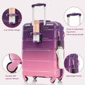 Luggage Set Of 3, 20 Inch With Usb Port, Airline Certified Carry On Luggage With Cup Holder, Abs Pc Hard Shell Luggage With Spinner Wheels, Purple And Pink Purple Abs Pc