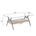 Rectangle Coffee Table With Tempered Glass Top And Brown Mdf Shelf, Modern Table For Living Room, Gray Glass Gray Tempered Glass