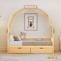 Twin Size Bed With Arched Roof And 2 Drawers, Natural Twin Natural Plywood