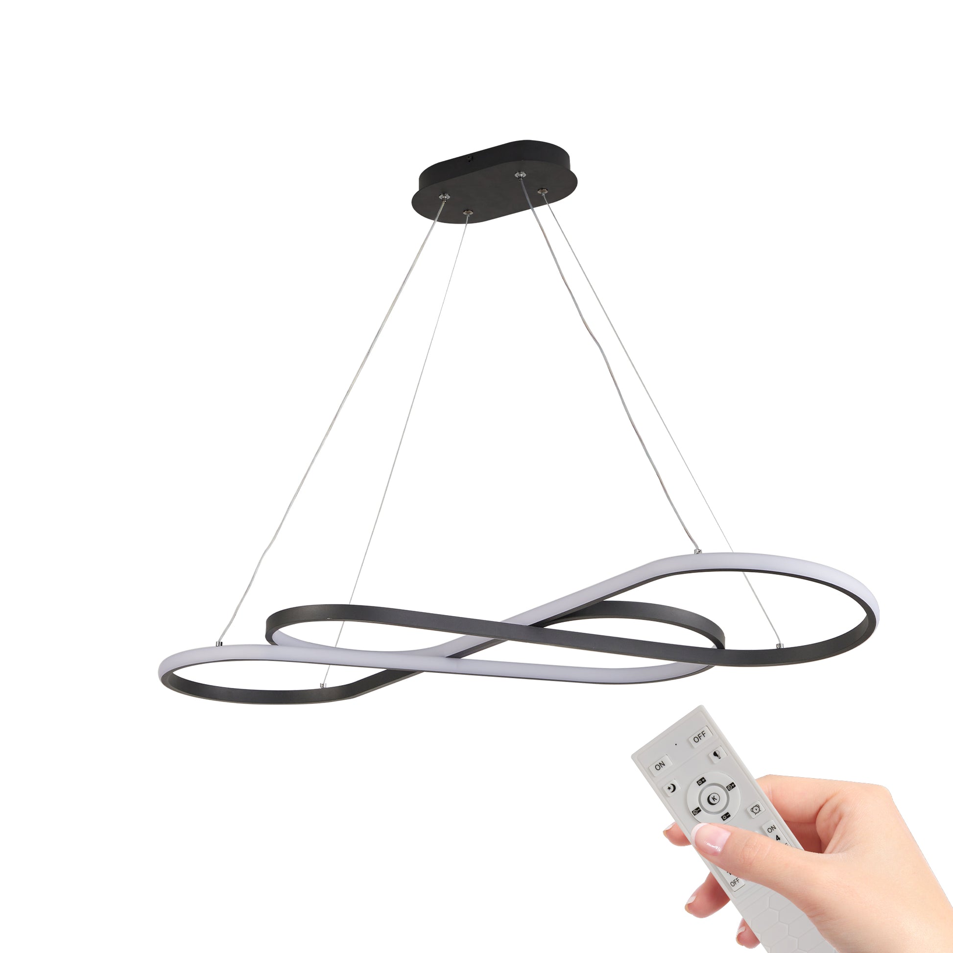 Modern Led Pendant Light, Infinity Design Hanging Ceiling Fixture, Adjustable Height, Dimmable For Living Room, Dining Room, Bedroom, Black Finish Black Aluminium