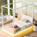 Twin Size Wood Led Canopy Bed, Canopy Platform Bed With Support Slats, No Box Spring Needed, White Twin White Plywood