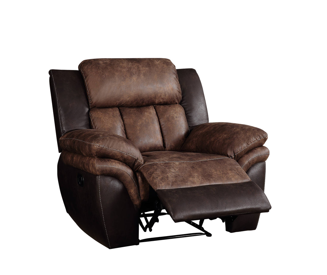 Toffee And Espresso Polished Tufted Recliner Espresso Microfiber Manual Handle Metal Primary Living Space Tight Back Handle Pillow Top Arms Wood Fabric