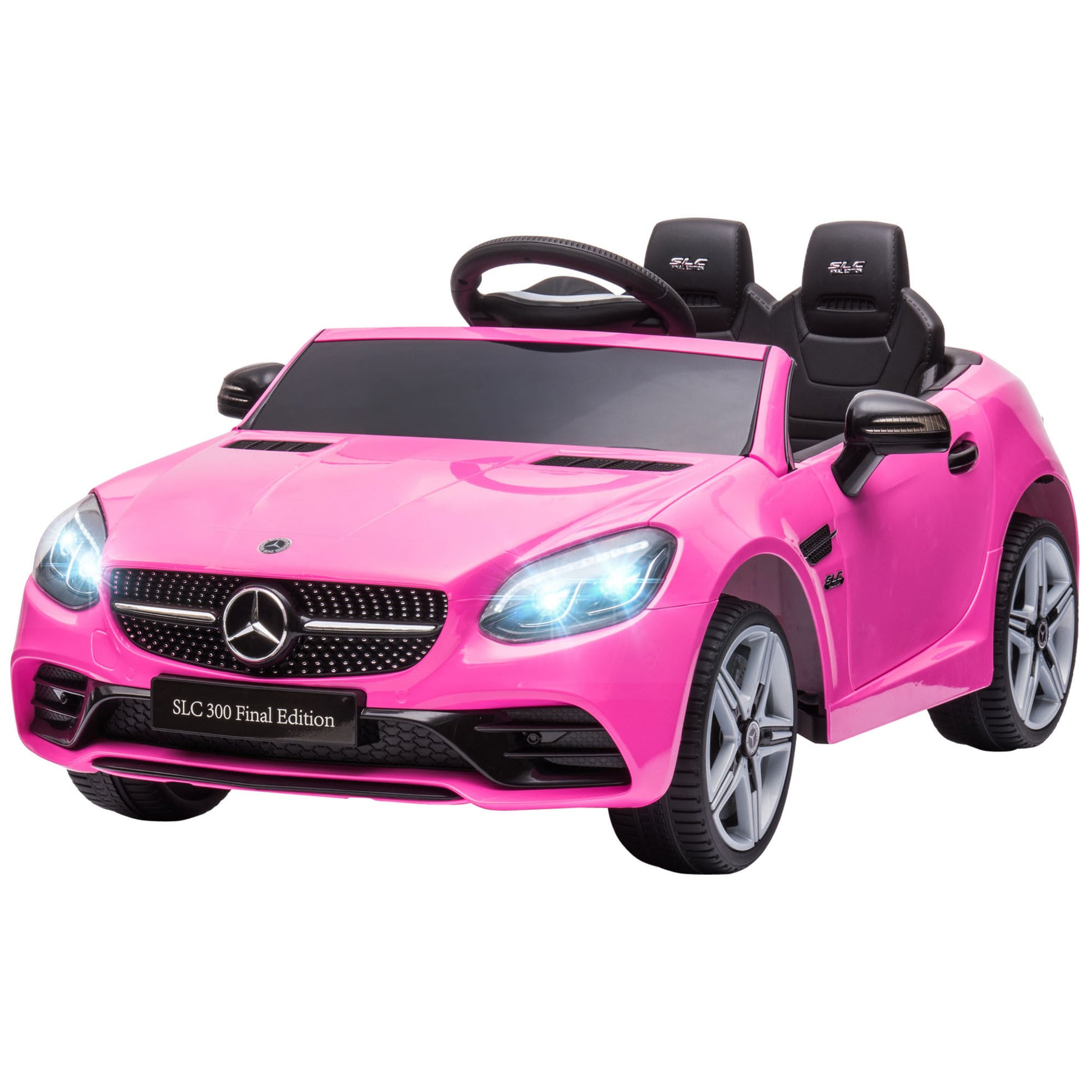 Aosom Mercedes Slc 300 Licensed Kids Electric Car With Remote Control, 12V Battery Powered Kids Ride On Car With Music, Lights, Suspension For 3 6 Years Old, Pink Pink Plastic