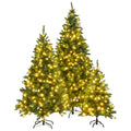 8Ft, 6Ft, 4Ft Pre Lit Green Pine Artificial Christmas Tree, Set Of 3 Hinged Xmas Trees With 820 Warm Yellow Led Lights And 2539 Branch Tips, Holiday Decoration For Home,Office And Party Green Pvc