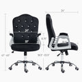 Vinsetto Home Office Chair, Velvet Computer Chair, Button Tufted Desk Chair With Swivel Wheels, Adjustable Height, And Tilt Function, Black Black Polyester