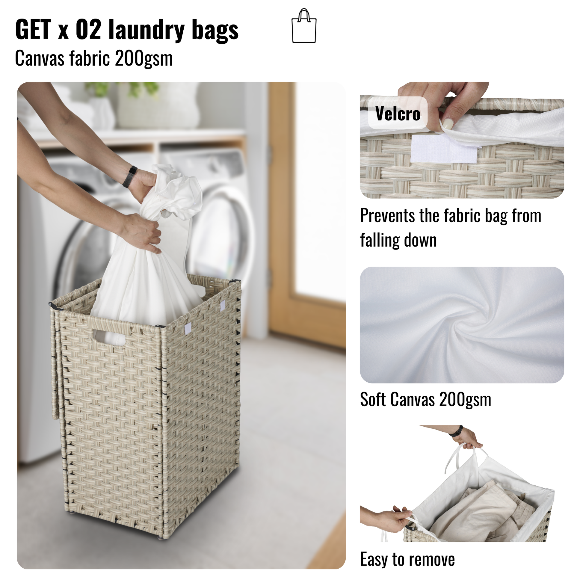 Laundry Hamper With Lid Pe Rattan Powder Coating Frame Clothes Hampers With 02 Removable Bags, 100L, Grey Color Light Grey 1 Foldable American Design,American Traditional Wicker