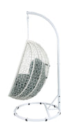 Simona Green Fabric & White Wicker Hanging Chair Green,White Fabric,Steel,Wicker