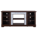 Tv Media Stand With With Faux Stacked Stone Surround, Modern Entertainment Console With Open Storage Space, Cherry, 58.31