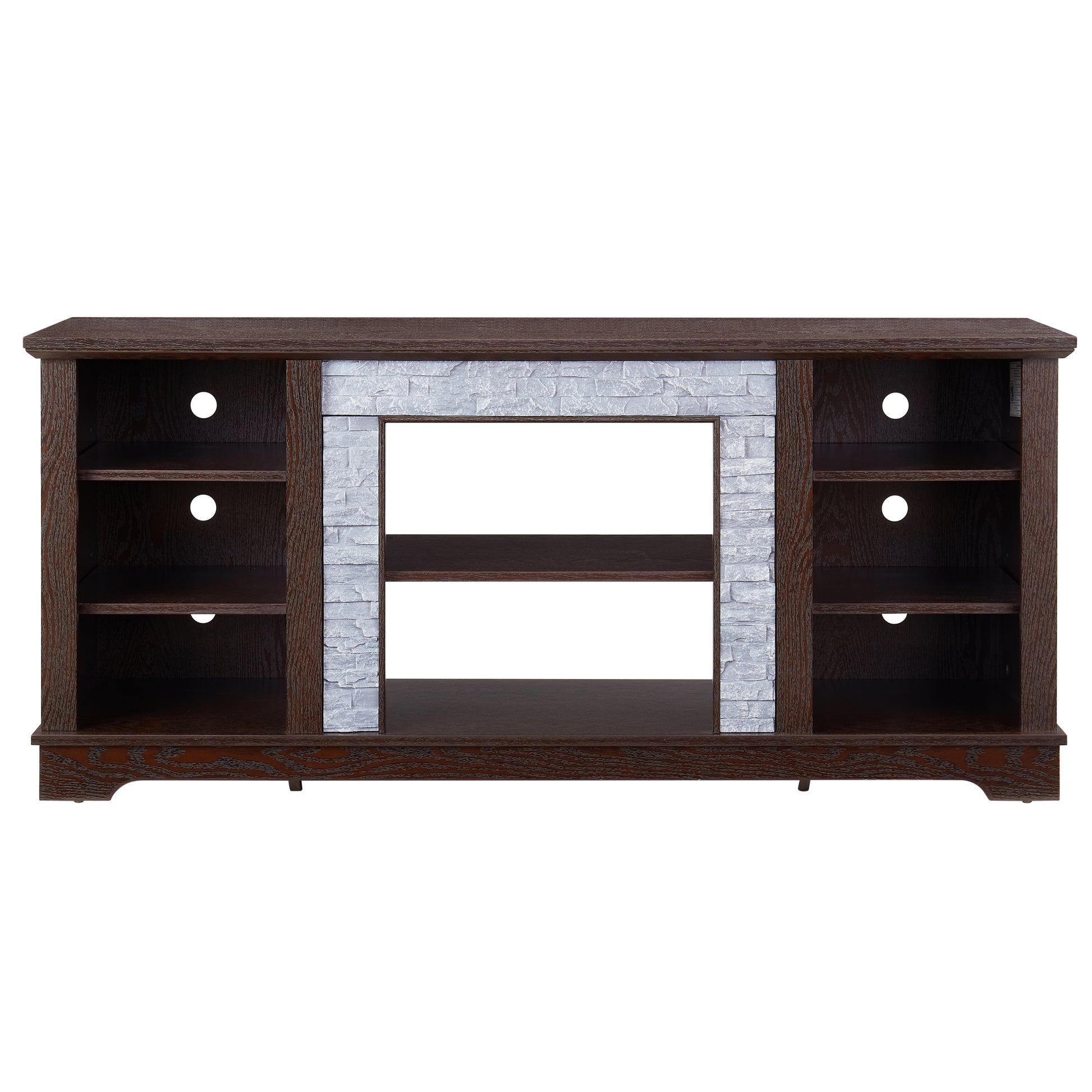 Tv Media Stand With With Faux Stacked Stone Surround, Modern Entertainment Console With Open Storage Space, Cherry, 58.31"W*15.39"D*26.06"H Cherry 60 69 Inches Mdf