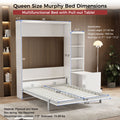 Queen Size Morden Deisgn Big Size Vertical Murphy Bed With Table And Shelf For Bedroom Or Guestroom White Wall Bed Space Saving Hidden Bed With Style Gas Struts Box Spring Not Required Queen White Metal Bedroom Murphy Plywood