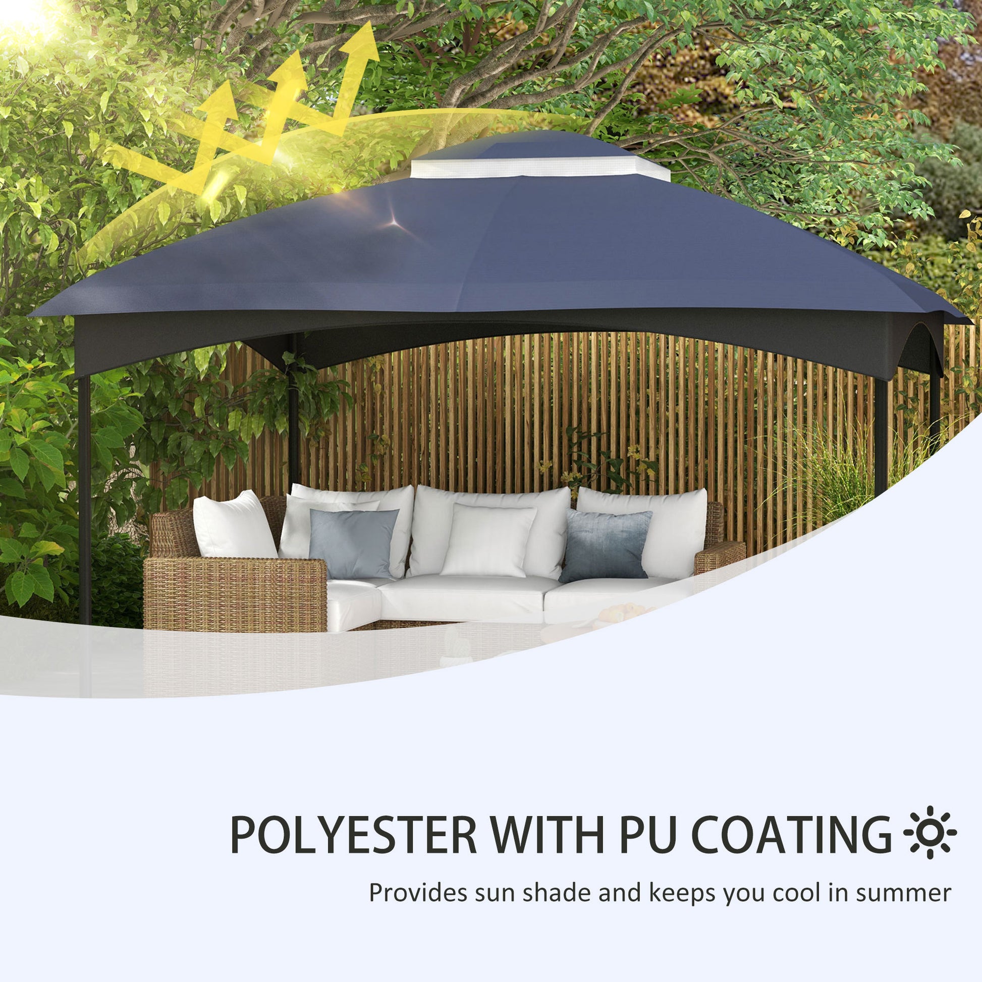 Outsunny 10' X 12' Gazebo Canopy Replacement, 2 Tier Outdoor Gazebo Cover Top Roof With Drainage Holes, Top Only , Dark Blue Blue Polyester