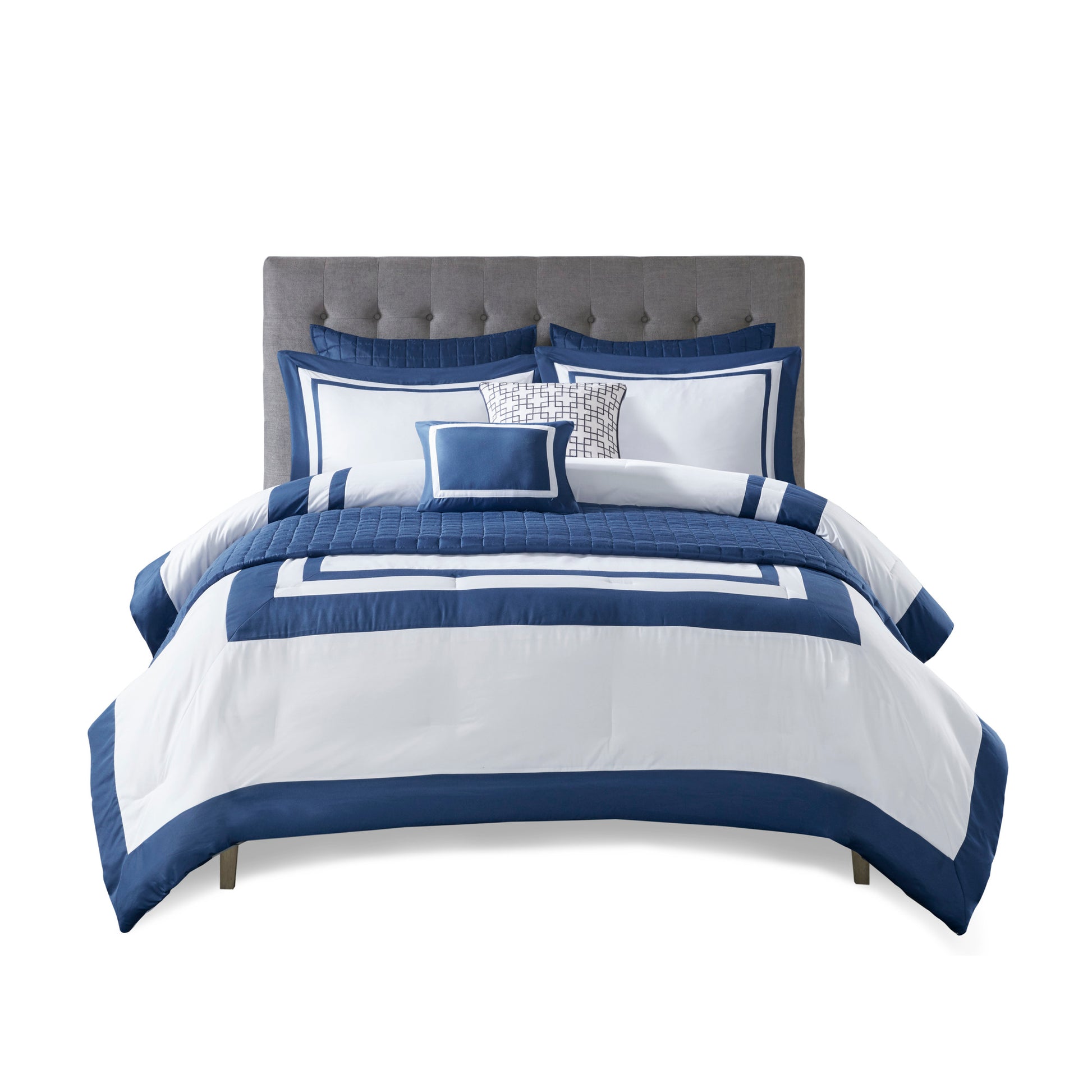 8 Piece Comforter And Quilt Set Collection Navy King Cal King King Navy Polyester