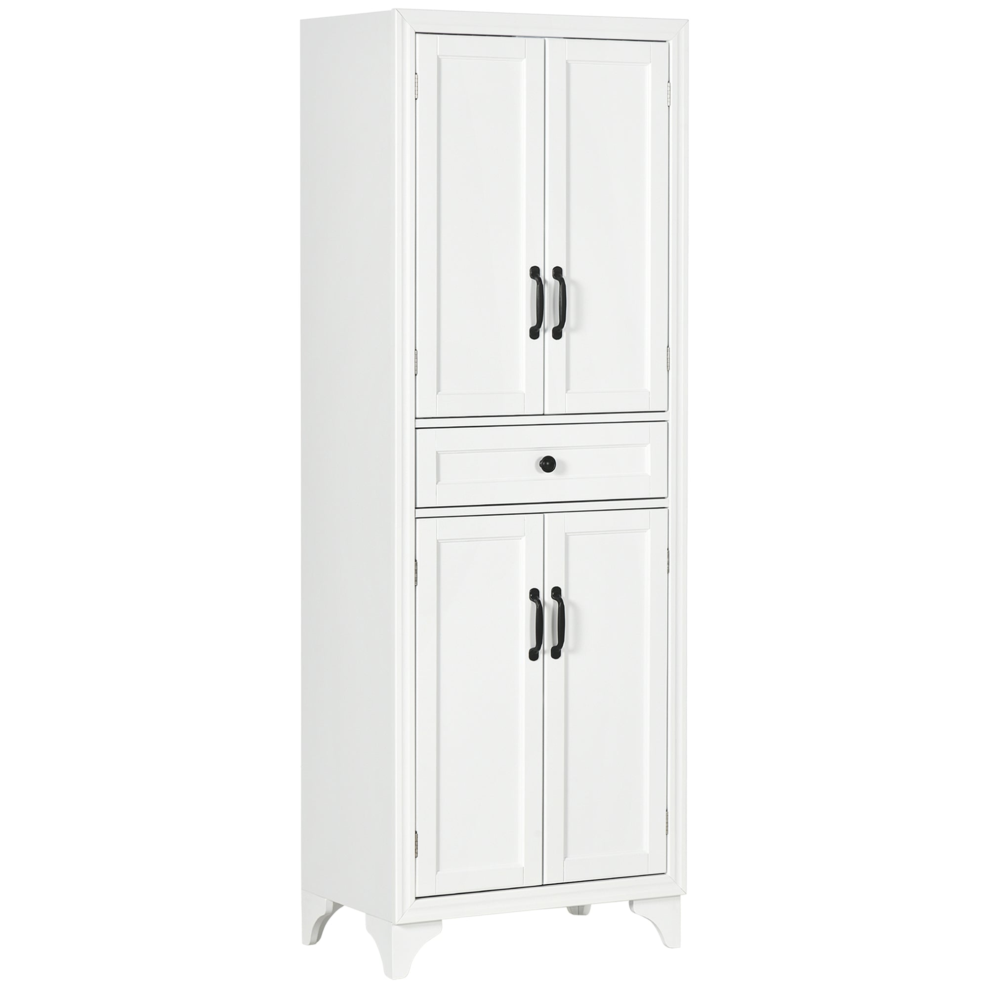 Homcom 67" Tall Freestanding Kitchen Pantry Cabinet, 4 Door Storage Cabinet With Drawer And Adjustable Shelves For Dining Room, White White Mdf