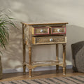 Wooden 2 Drawer End Table Natural Wood