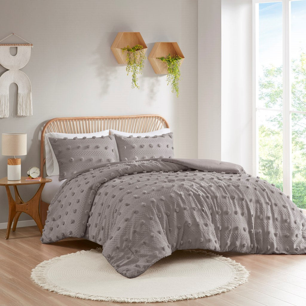 Clip Jacquard Comforter Set Queen Grey Polyester