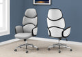 Office Chair, Adjustable Height, Swivel, Ergonomic, Armrests, Computer Desk, Work, Grey Leather Look, Chrome Metal, Contemporary, Modern White Foam Faux Leather