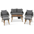 K&K 6 Piece Rope Patio Furniture Set, Outdoor Furniture With Acacia Wood Cool Bar Table With Ice Bucketdeep Seat Patio Conversation Set With Two Stools For Backyard Porch Balcony Grey Yes Complete Patio Set Grey Weather Resistant Frame Fade Resistant