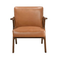 Brown Finish Solid Rubberwood Frame 1Pc Accent Chair Brown Faux Leather Upholstery Living Room Furniture Brown Primary Living Space Rubberwood Solid Wood