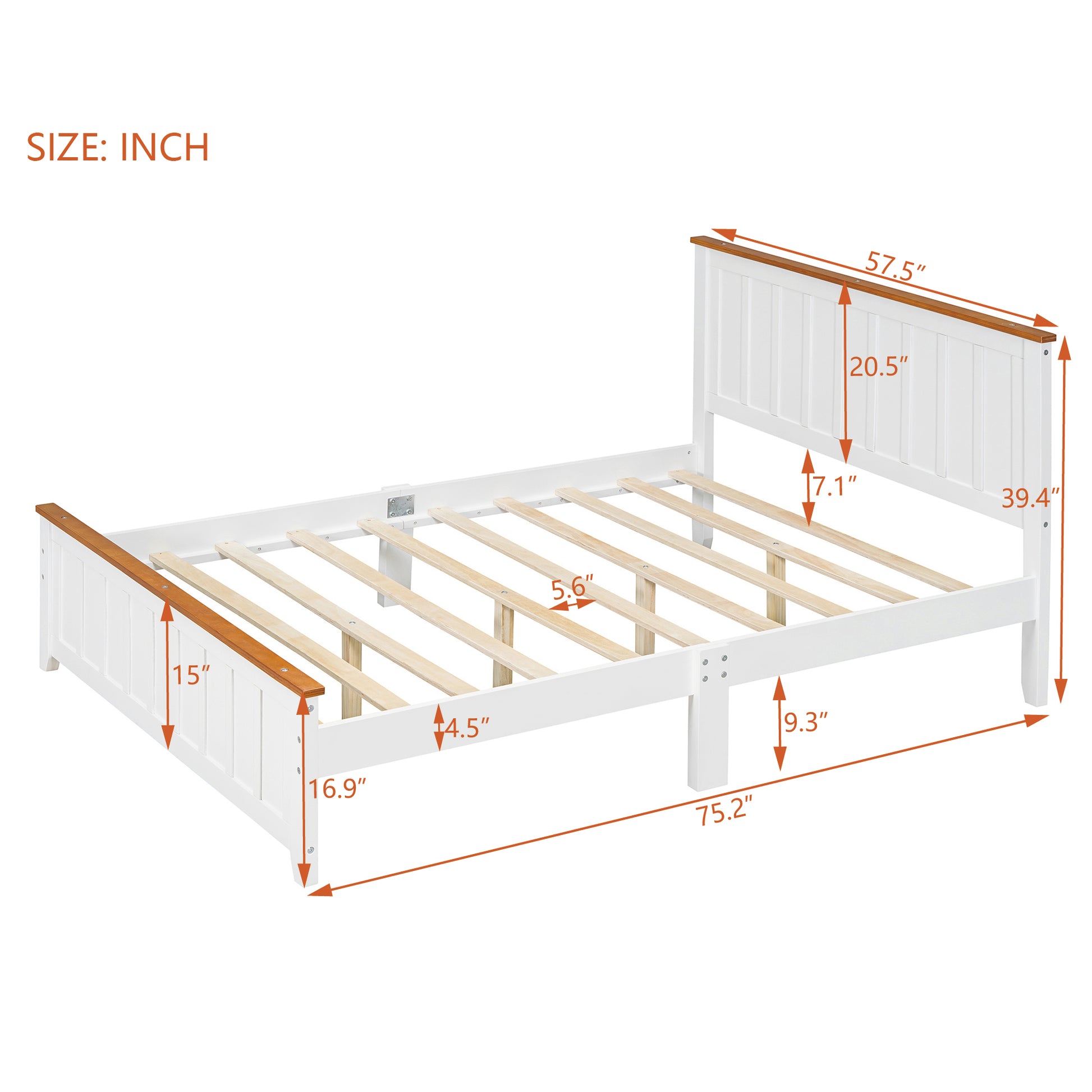 Full Size Wood Platform Bed Wooden Slat Support, Vintage Simple Bed Frame With Rectangular Headboard And Footboard, White Box Spring Not Required Full White Wood