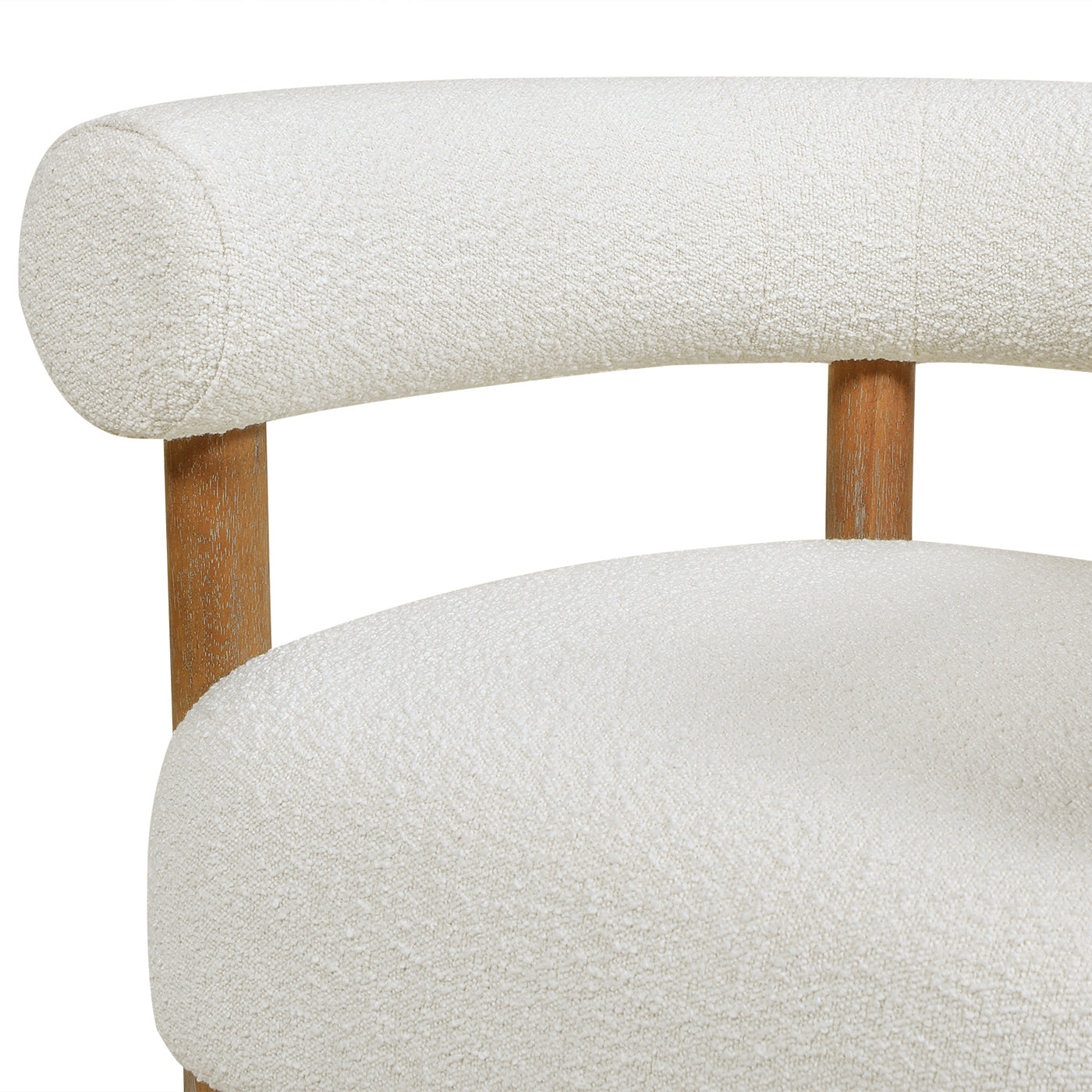 Fuji 37" Mid Century Modern Barrel Accent Arm Chair, Ivory White Boucle White Foam Boucle