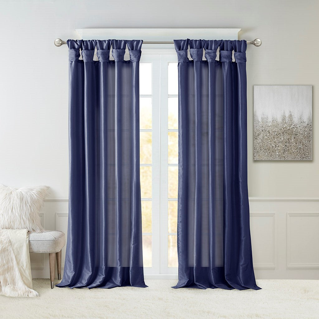 Twist Tab Lined Window Curtain Panel Navy Polyester