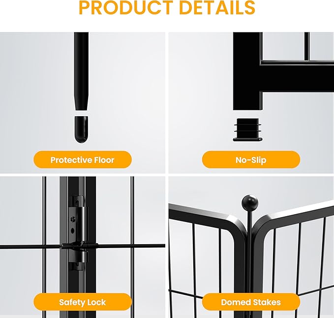 24 Inch 8 Panles, Ideal Dog Fence For Puppy Small Dogs Indoor & Outdoor Bliss, Perfect Dog Pen For Camping, Yard, Rv, Garden Fence, Black Black Metal