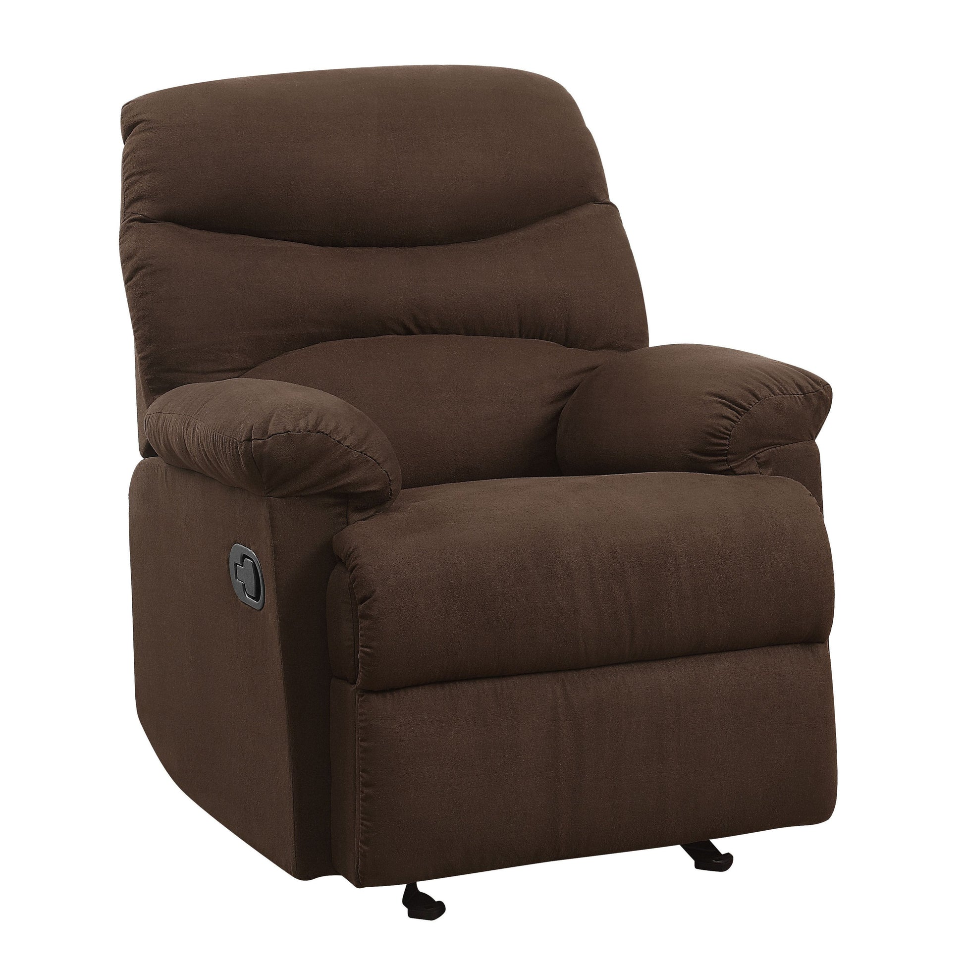 Chocolate Pillow Top Arms Recliner With Tufted Back Chocolate Microfiber Manual Handle Wood Primary Living Space Pillow Back Handle Eucalyptus Pillow Top Arms Microfiber