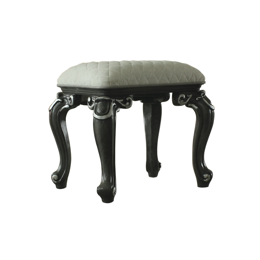 Grey And Charcoal Stool With Scrolled Legs Gray Charcoal Bedroom Rectangular White Wood Fabric