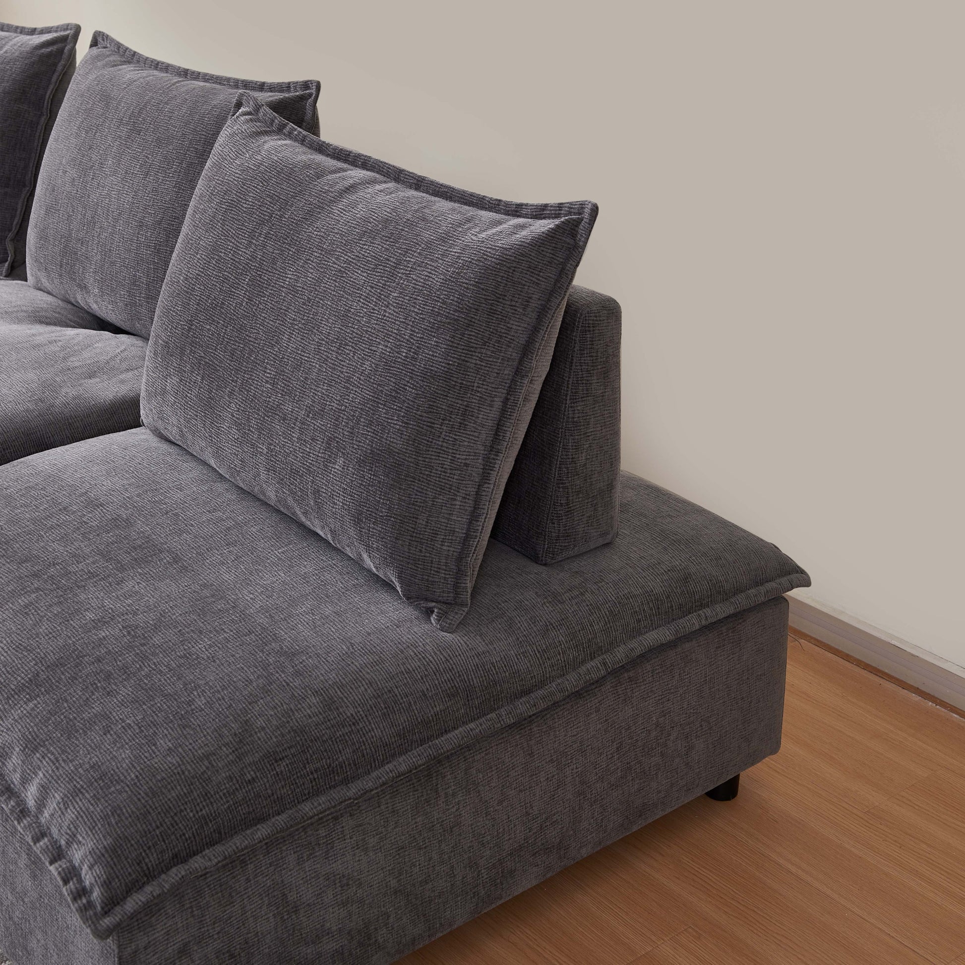 Modern Armless L Shaped Sectional Sofa Couch With Ottoman Modular Design, Durable Construction, Easy Care Upholstery For Living Room, Apartment, Office, Small Space Gray Wood Medium Soft Chenille 4 Seat